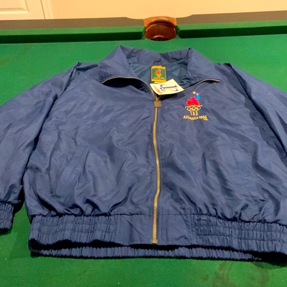 VTG Logo 7 Olympic Collection Track Jacket 90s Atlanta USA Patriotic, XL.